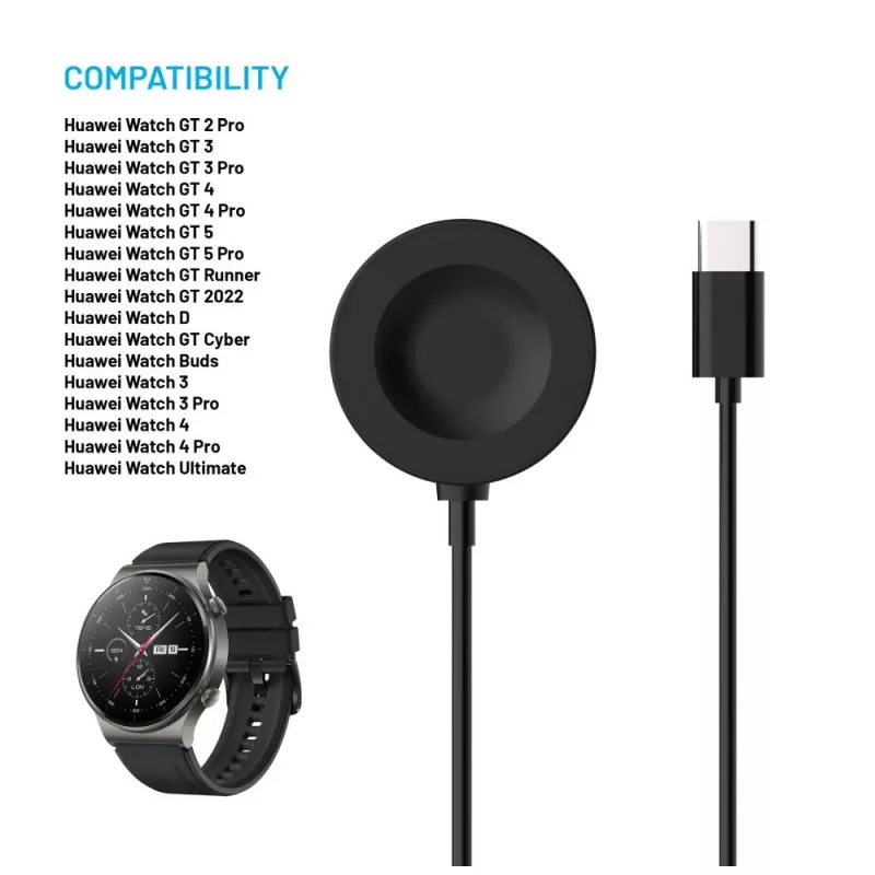 Fiksuotas USB-C laidas Huawei Watch GT/GT 3 Pro/Watch 4/4 Pro/Watch 5/5 Pro iš FIXED