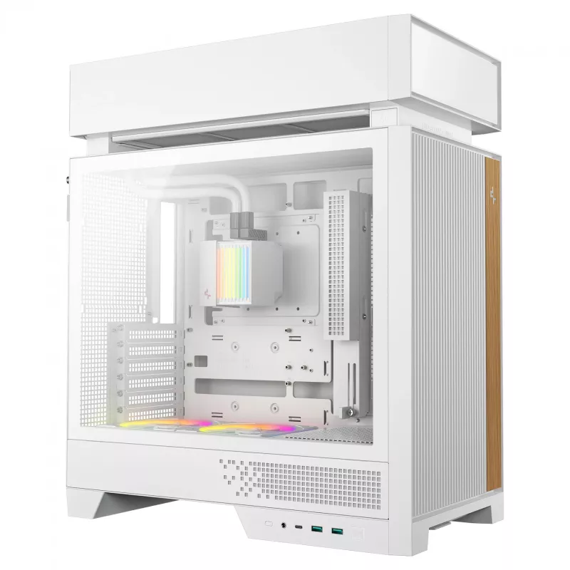 Korpusas staliniam kompiuteriui DeepCool CL6600 WH — baltas, ATX/PS2/SFX/SFX-L maitinimo šaltiniams, 140 mm priekyje, 120/140 mm viršuje/gale, 2,5 colio ir 3,5 colio diskams