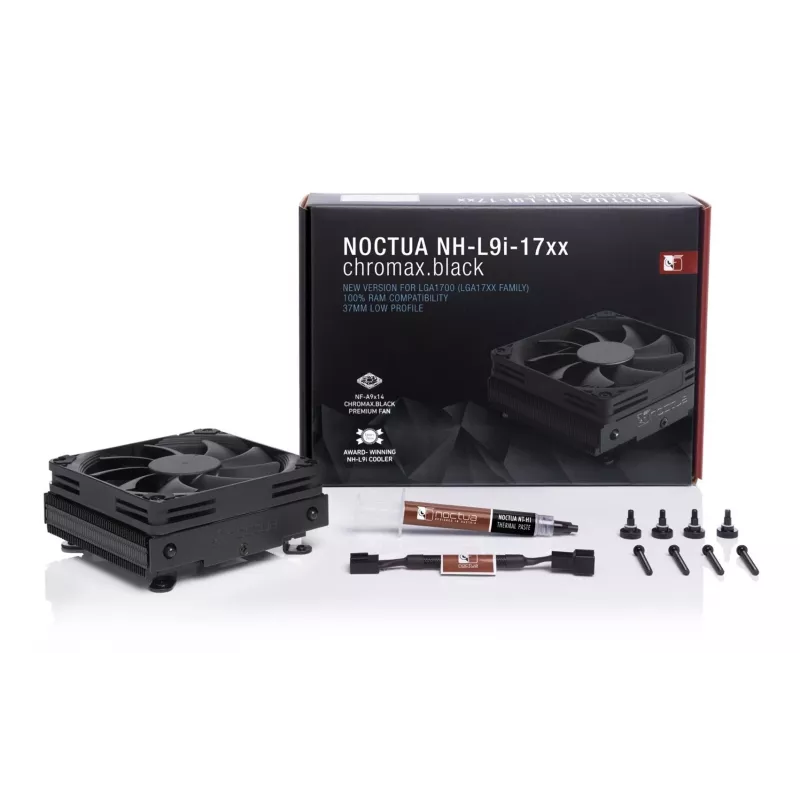 CPU aušintuvas Noctua NH-L9I-17XX chromax.black — Žemo profilio LGA1700 aušintuvas, 92 mm ventiliatorius, 37 mm aukštis