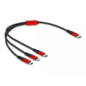 USB įkrovimo laidas DeLOCK 86710 3 in 1 USB Type-C / Lightning / Micro USB 30 cm juodas raudonas