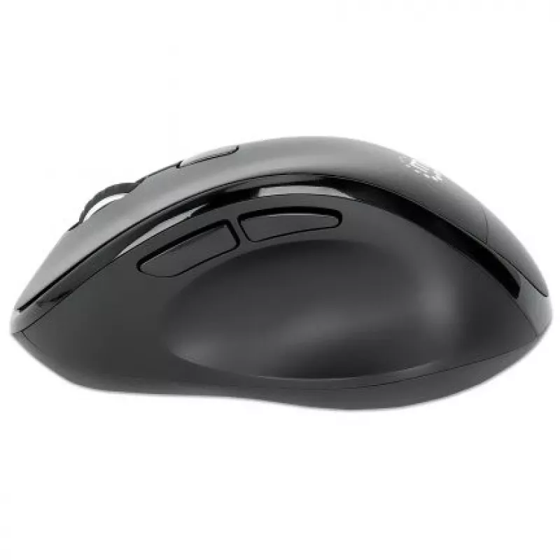 Manhattan ergonominė belaidė pelė, dešiniarankiams, reguliuojama 800/1200/1600 dpi, 2,4 GHz (iki 10 m), šeši mygtukai su slinkimo ratuku, kombinuotas USB-A ir USB-C imtuvas, juoda, AA baterija (įtraukta), trejų metų garantija