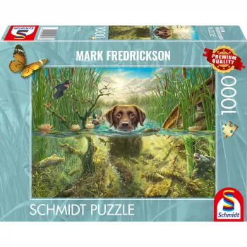 Mark Fredrickson: šuns meilė - rudas labradoras vėsiame vandenyje, Dėlionė 1000 dalių