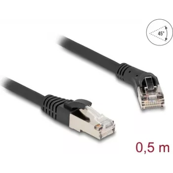 Tinklo kabelis DeLOCK RJ45 Cat.8.1 45° kampu lenktas į tiesų kištuką 0,5 m juodas