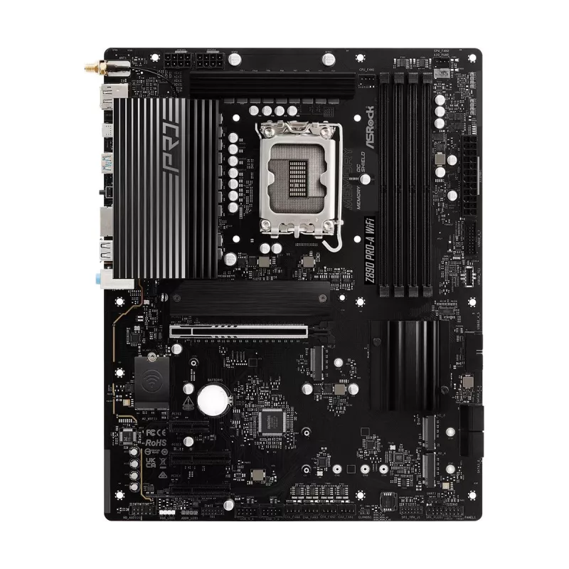 Pagrindinė plokštė ASRock Z890 Pro-A WiFi — Intel Z890, LGA 1851, ATX, DDR5, 4x DIMM, 256GB, Wi‑Fi 6E, 2.5Gb LAN