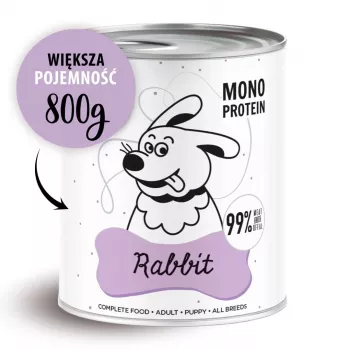 Šlapias šunų ėdalas PAKA ZWIERZAKA Pepe Rabbit 800 g — pilnavertis konservuotas ėdalas suaugusiems šunims, triušis, 85,4% drėgmės