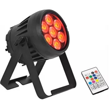 LED prožektorius EUROLITE AKKU IP PAR 7 QCL CRMX MK2 – baterijinis RGBW užpildomasis šviestuvas su QCL LED ir CRMX