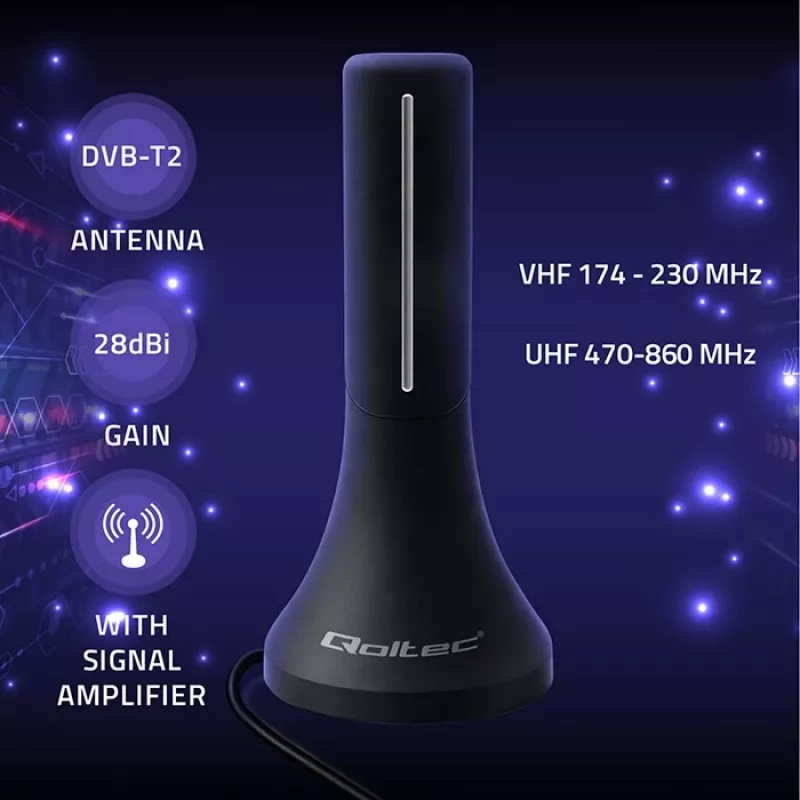 Televizijos antena QOLTEC TV DVB-T/T2 Qoltec (vidaus / lauko) modelis 57065