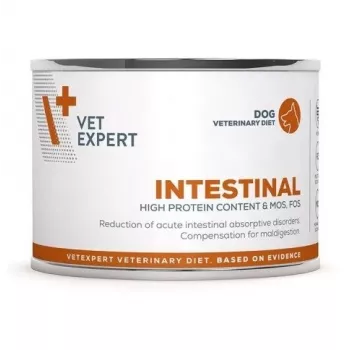 Šlapias šunų ėdalas VETEXPERT Intestinal Aviena 200 g – veterinarinė dieta virškinimui palaikyti, suaugusiems šunims, be glitimo ir sojos