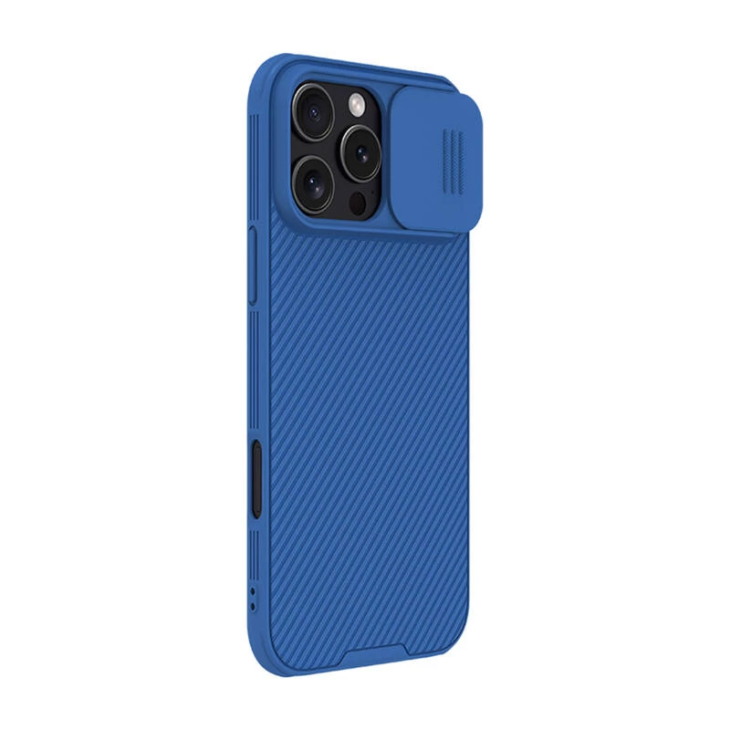 Apsauginis dėklas telefonui Nillkin CamShield Pro, skirtas iPhone 16 Pro Max, mėlynas, su slankiojančiu fotoaparato dangteliu