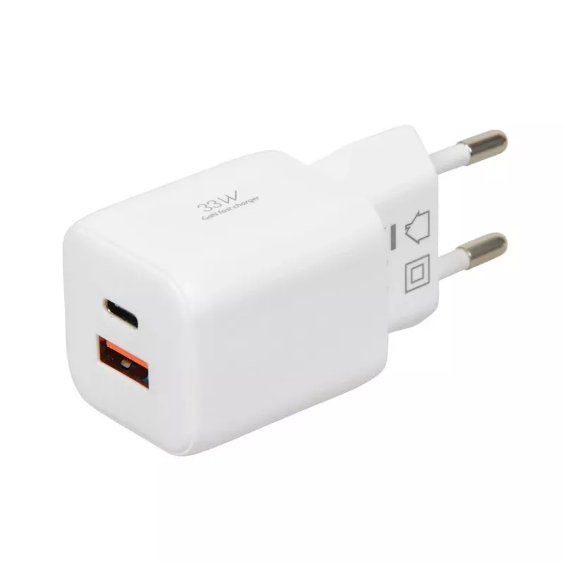 USB įkroviklis IBOX ILUC42W 42W (33W maks.), 1×USB-C PD3.0, 1×USB-A QC3.0, 100–240V, baltas