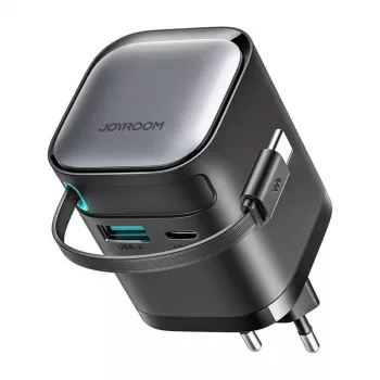 Įkroviklis Joyroom JR-TCL02 65W USB-A ir USB-C su integruotu USB-C laidu, juodas