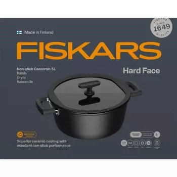Keraminis puodas Fiskars HARD FACE 5 L su dangčiu, nelipni danga