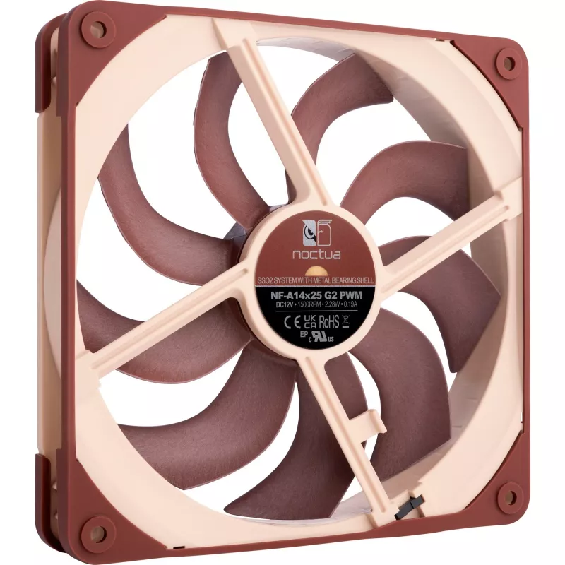 Ventiliatorius Noctua NF-A14x25 G2 PWM 140 mm 1500 RPM SSO2 guolis 4 kontaktų PWM Smėlio spalvos