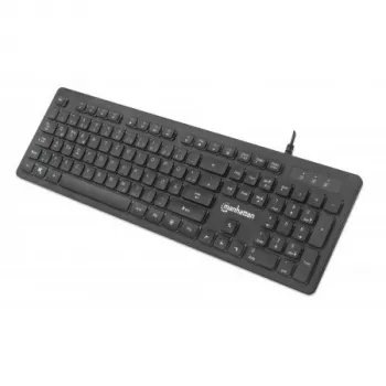 Manhattan Gaming klaviatūra USB, Low Force Key Edition, 12 multimedijos klavišai, vaivorykštinis LED apšvietimas, USB-A, juoda, mažmeninė dėžutė (vokiškas išdėstymas)