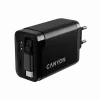 Įkroviklis CANYON OnCharge 65RC su integruotu USB-C laidu, 65W, 1x PD, 1x QC, EU kištukas, Juodas