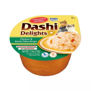 INABA Dashi Delights Vištiena su bonito dribsniais sultinyje – skanėstai katėms – 70g