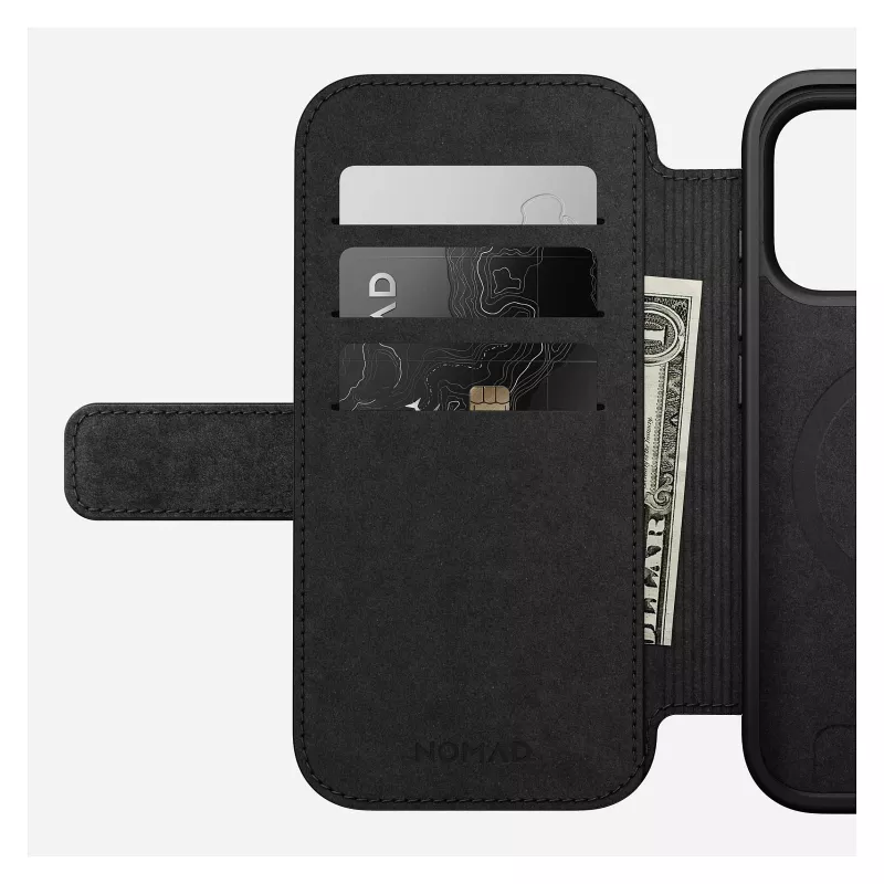 Nomad Modern Leather Folio dėklas iPhone 17 Pro, oda + aliuminis, 6,3 colio (16 cm), Tan, 3 kortelių kišenės
