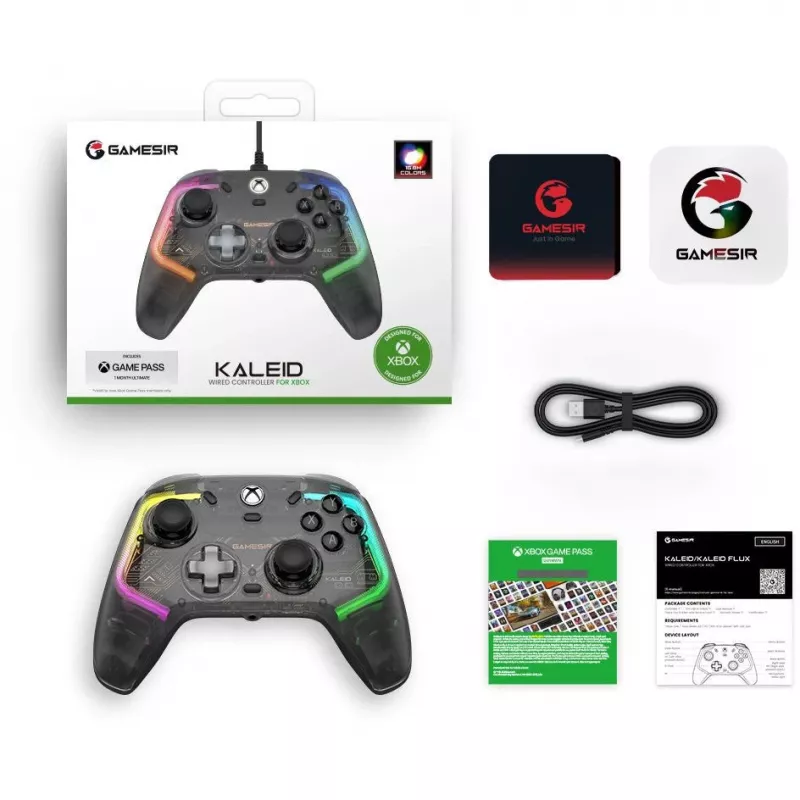 Žaidimų pultas GameSir Kaleid skaidrus juodas, laidinis USB Type-C, skirtas Xbox One / Xbox Series X / Series S, 3 m laidas