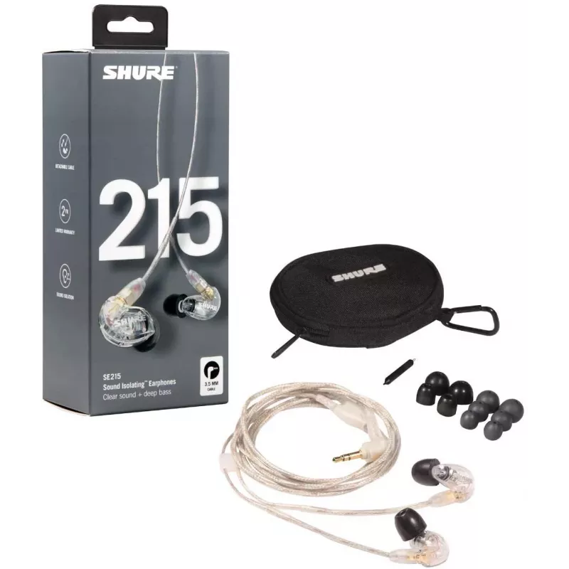 Shure SE215 Pro laidinės ausinės scenai ir studijai skaidrios