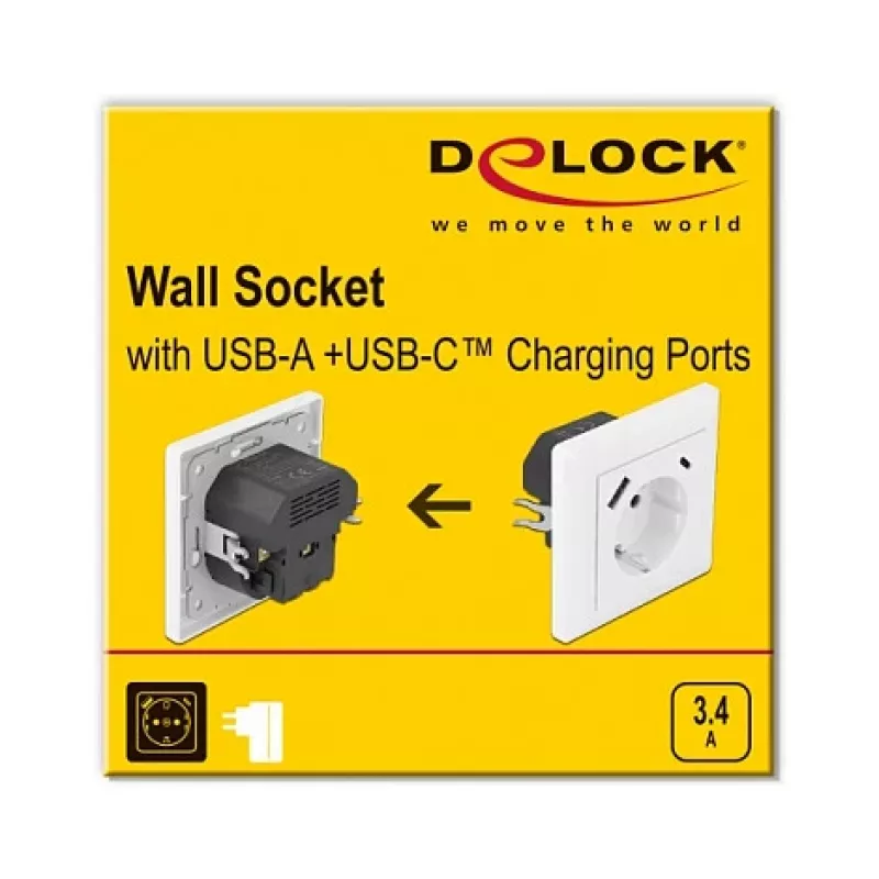 DeLOCK 11489 Kištukinis lizdas CEE 7/3 + USB balta 250V 16A