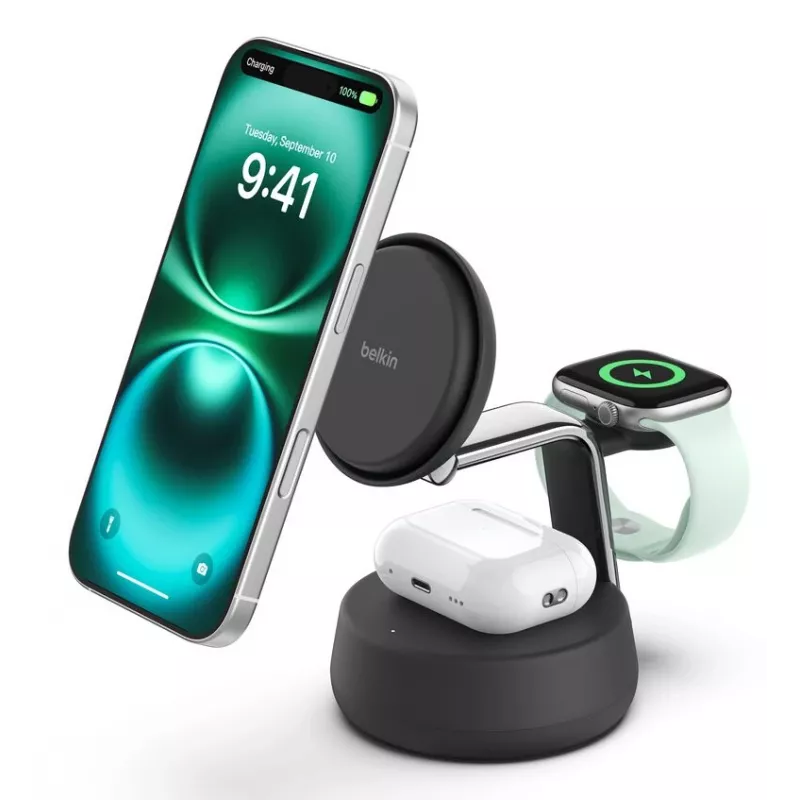Belaidis įkroviklis Belkin UltraCharge Pro 25W Qi2 3in1 Magnetinis, anglies spalvos