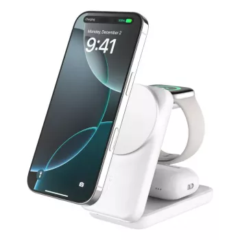 Belkin UltraCharge 25W Qi2 3in1 magnetinis belaidis įkroviklis EU baltas kvadratinis
