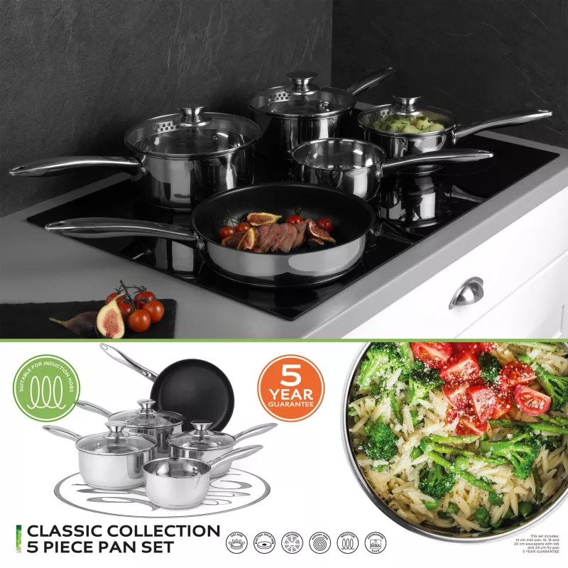 Russell Hobbs BW06572EU72 – 5 dalių nerūdijančio plieno puodų ir keptuvių rinkinys