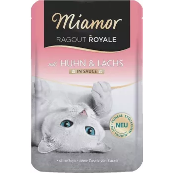 Šlapias kačių ėdalas Miamor Ragout Royale su vištiena ir lašiša 100 g – be grūdų, be sojos, be glitimo