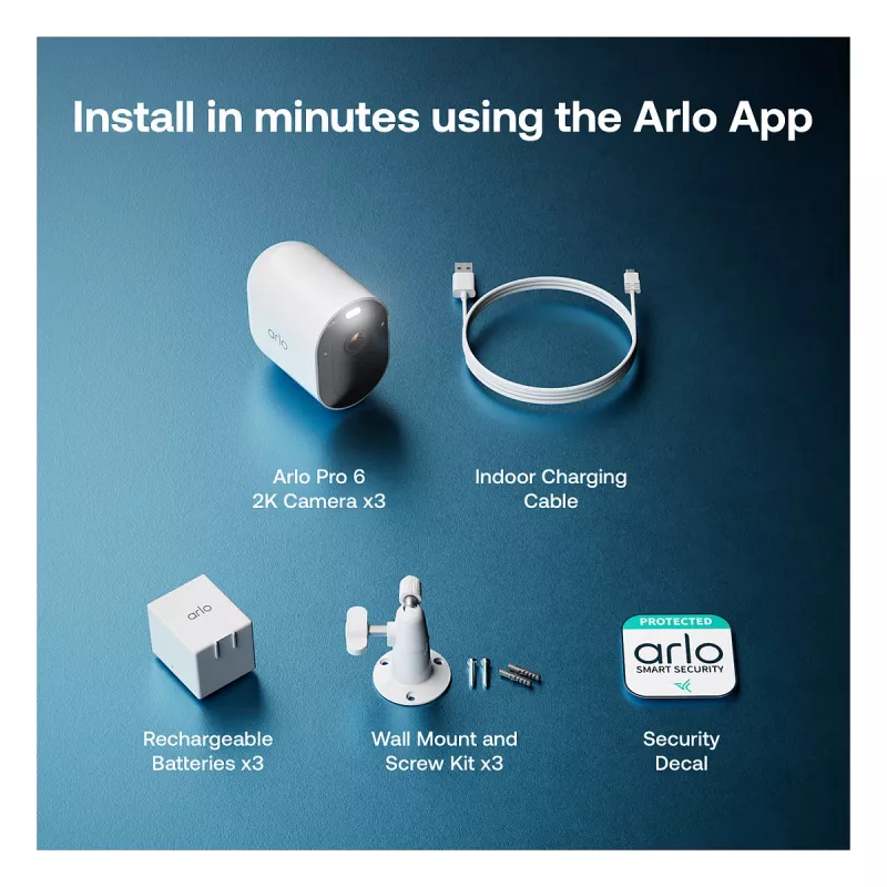 ARLO Pro 6 – 2025 Edition – tinklo stebėjimo kamera – lauko ir vidaus erdvėms – atspari oro sąlygoms – spalvota (diena/naktis)