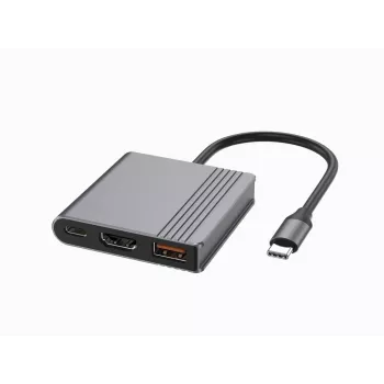 USB-C adapteris 3-in-1 HDMI / USB 3.2 / USB-C Gembird A-CM-COMBO3-05, pilka