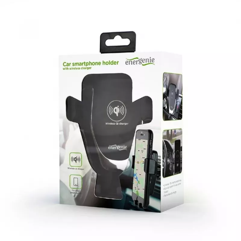 Automobilinis laikiklis telefonui su belaidžiu QI įkrovikliu 10W Gembird EG-TA-CHAV-QI10-01