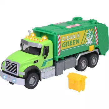 Žaislinis automobilis Majorette Mack Granite šiukšliavežis modelis 213743007, liejimo skalės žaislas