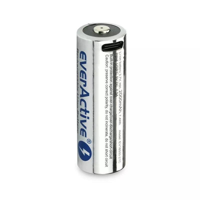 Li-ion akumuliatorius 18500 3,7V 2100mAh su USB-C jungtimi Everactive EV18500-21M