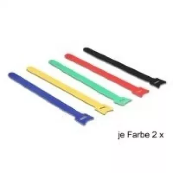 DeLOCK 18636 Kabelio raištis nailoninis juoda mėlyna žalia raudona geltona 240mm 10vnt