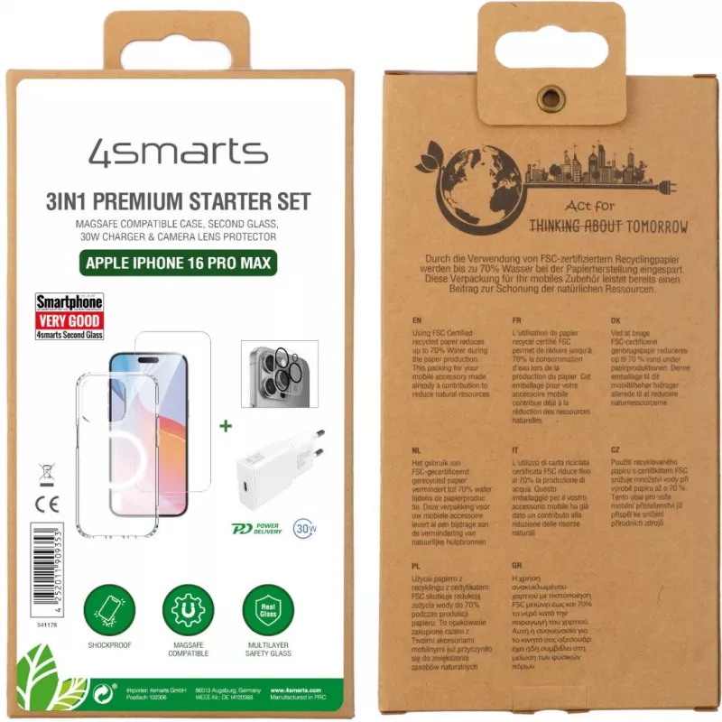 4smarts 3 viename Premium pradinis rinkinys, skirtas Apple iPhone 16 Pro Max, suderinamas su MagSafe