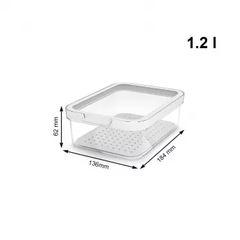 Maisto indas Rotho 1053201100 Stačiakampis 1,2 l permatomas baltas, technopolimeras, tinkamas plauti indaplovėje