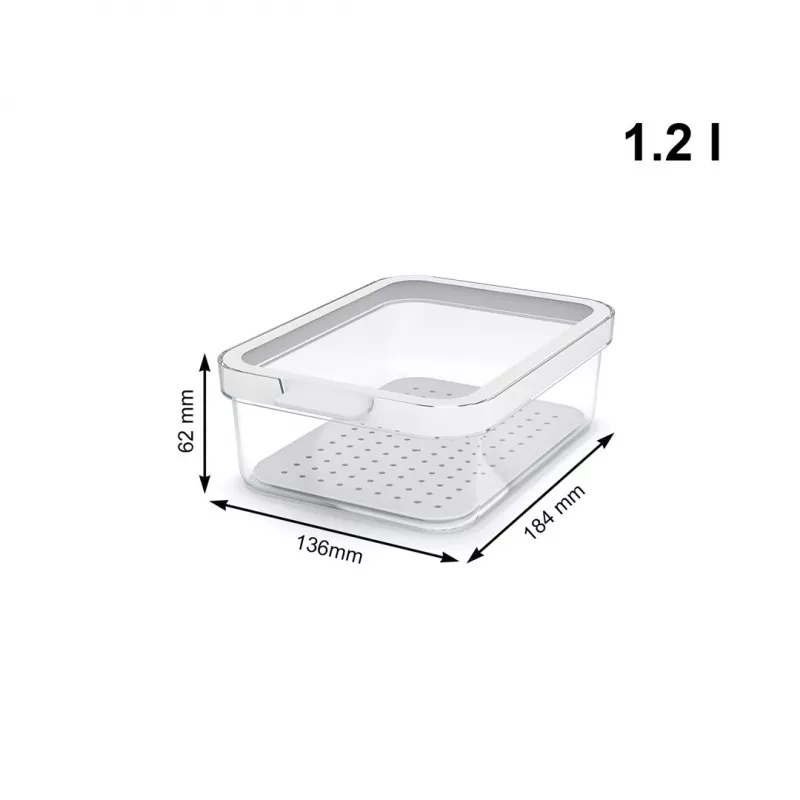 Maisto indas Rotho 1053201100 Stačiakampis 1,2 l permatomas baltas, technopolimeras, tinkamas plauti indaplovėje