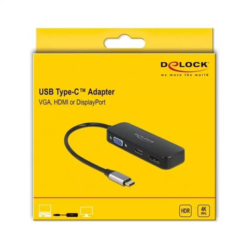 DeLOCK USB-C adapteris į VGA HDMI DisplayPort 4K 60 Hz
