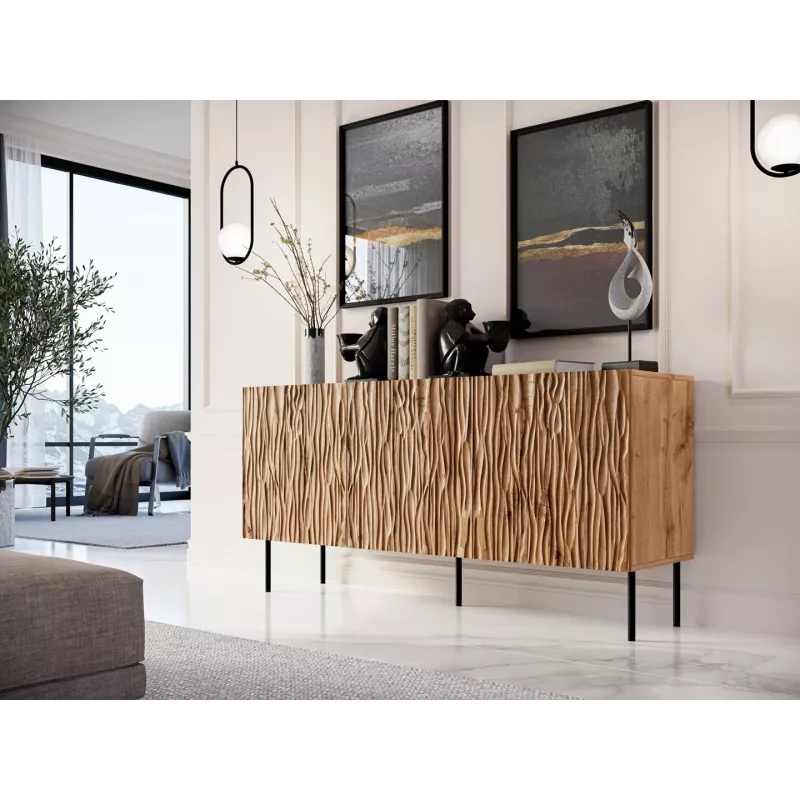 Komoda cama meble JUNGLE 152x40.5x74.5 cm — ąžuolas wotan, juodos kojos, medžio drožlių plokštė
