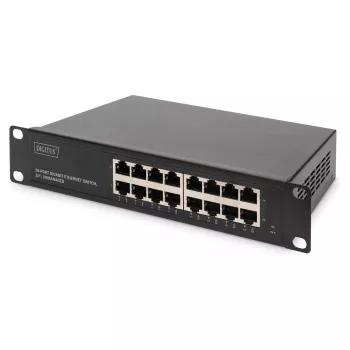 Tinklo jungiklis DIGITUS 10 colių Gigabit Ethernet 16 prievadų nevaldomas (montuojamas į stelažą)