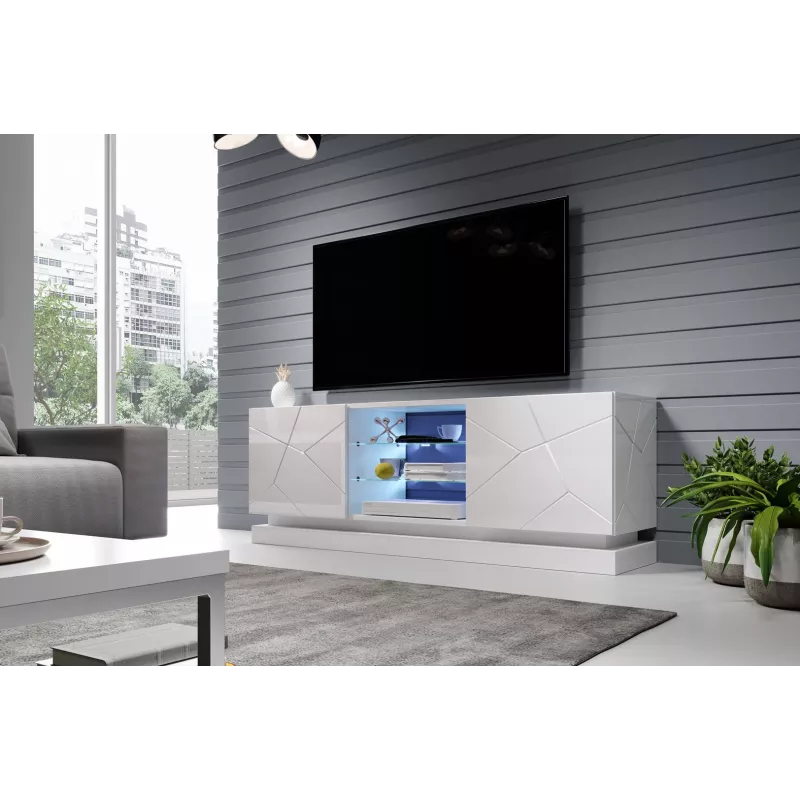 TV spintelė cama meble QIU 160 — MDF baltas blizgus, 1600×420×570 mm