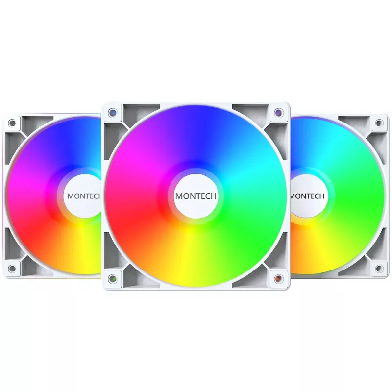 Ventiliatorių rinkinys Montech GF120 PWM ARGB 3 viename – 120 mm PWM ventiliatoriai su ARGB apšvietimu