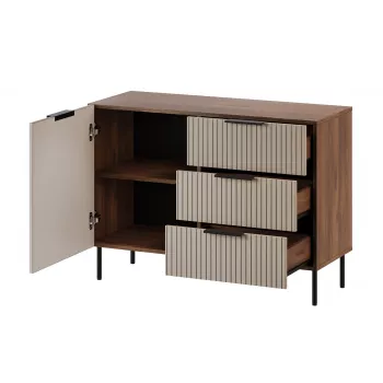 Komoda Cama Meble ALMERA 104x42x75 cm, riešutas/kreminė, 3 stalčiai, medžio drožlių plokštė