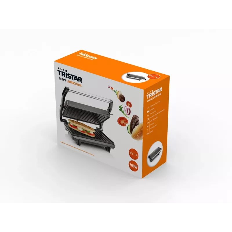 Kontaktinis grilis Tristar GR-2650 700 W, nerūdijantis plienas, juoda, stačiakampis