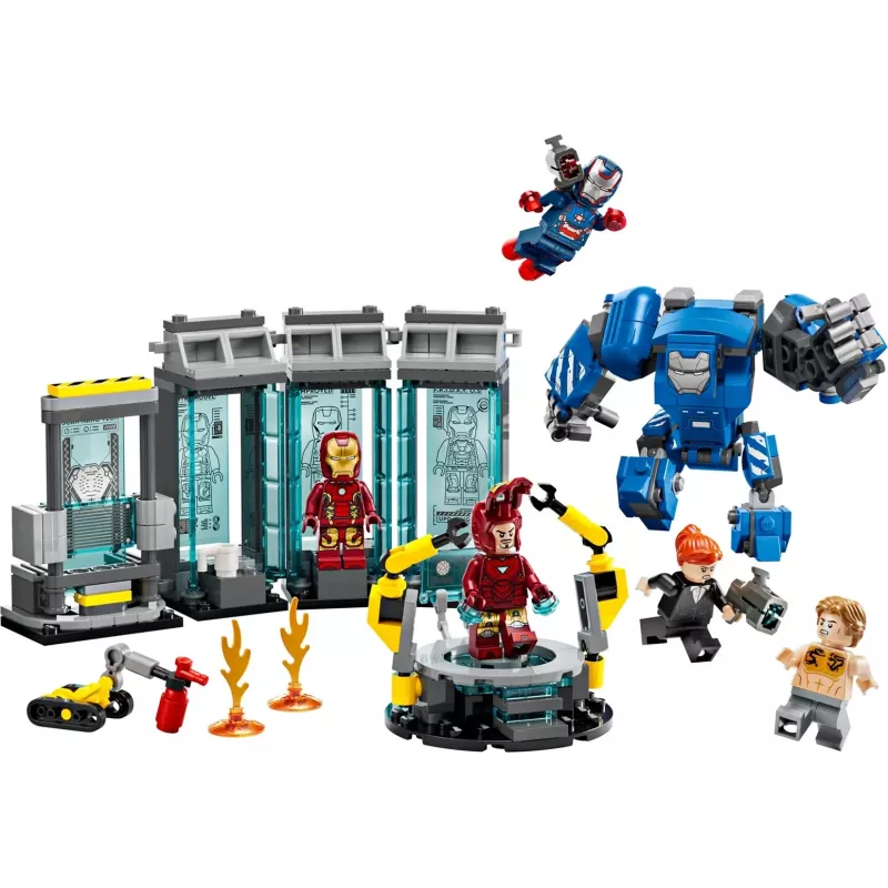 LEGO Marvel Geležinio žmogaus laboratorija su šarvų sale 76315 — 384 dalys, 5 minifigūrėlės, demonstracinė zona