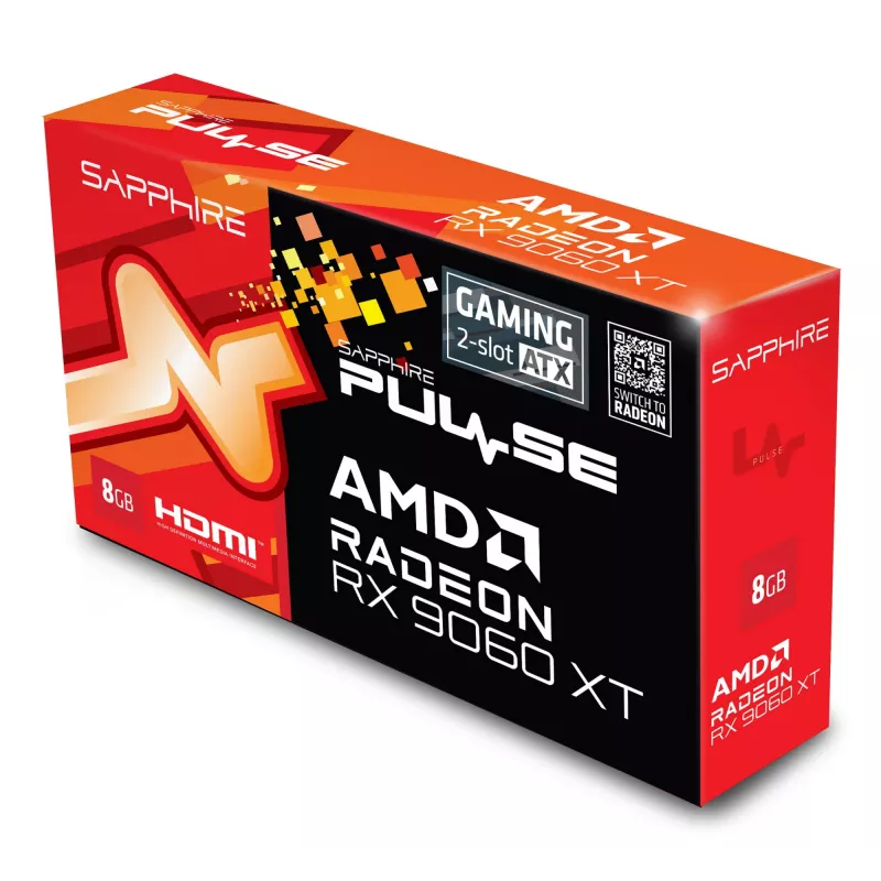 Vaizdo plokštė Sapphire Radeon RX 9060 XT — 8 GB GDDR6, 128 bitų, PCIe x16 5.0, Dual-fan aušinimas