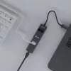 SAVIO USB-A šakotuvas su RJ-45 Gigabit Ethernet AK-57 — 3× USB-A + RJ-45, USB 3.2 Gen 1 Micro‑B prijungimas, 5 Gbit/s, 4 prievadai, pilka