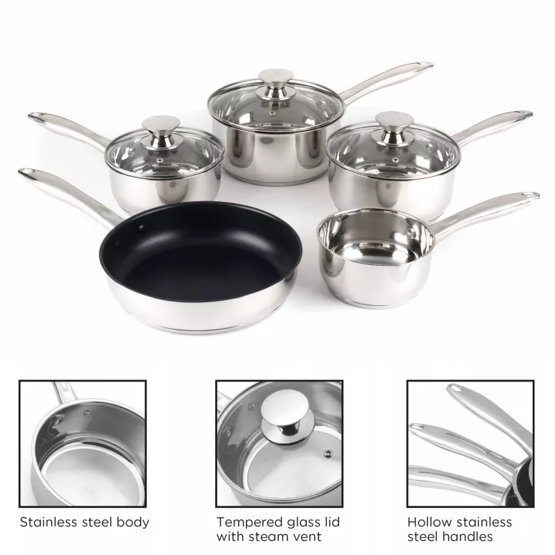Russell Hobbs BW06572EU72 – 5 dalių nerūdijančio plieno puodų ir keptuvių rinkinys