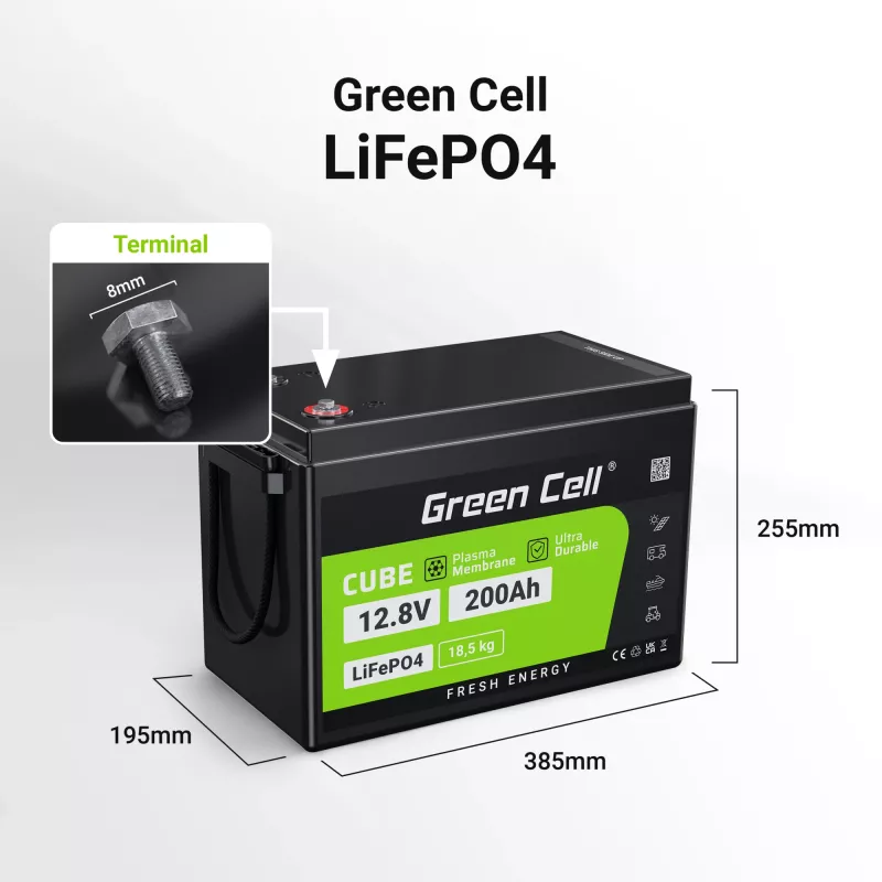 Greencell LiFePO4 akumuliatorius - 200Ah - 12.8V - 2560Wh L (CAV04S)