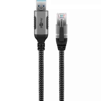 Etherneto kabelis USB-A 3.2 Gen1 kištukas > RJ-45 kištukas, LAN adapteris juodas/sidabrinis, 2 m, pintas tekstilinis apvalkalas